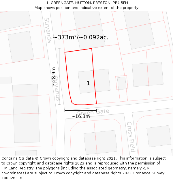 1, GREENGATE, HUTTON, PRESTON, PR4 5FH: Plot and title map