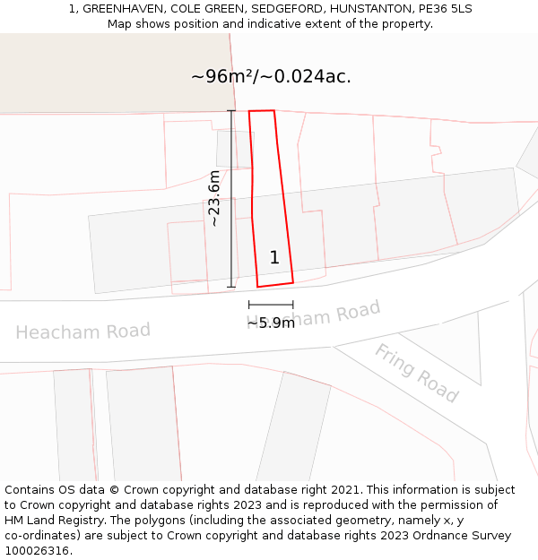 1, GREENHAVEN, COLE GREEN, SEDGEFORD, HUNSTANTON, PE36 5LS: Plot and title map