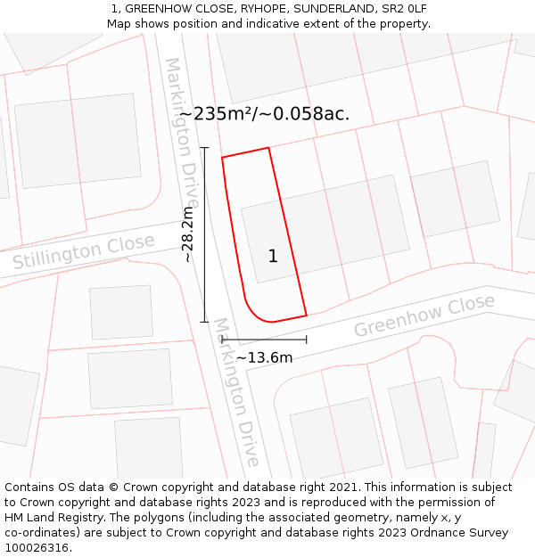 1, GREENHOW CLOSE, RYHOPE, SUNDERLAND, SR2 0LF: Plot and title map