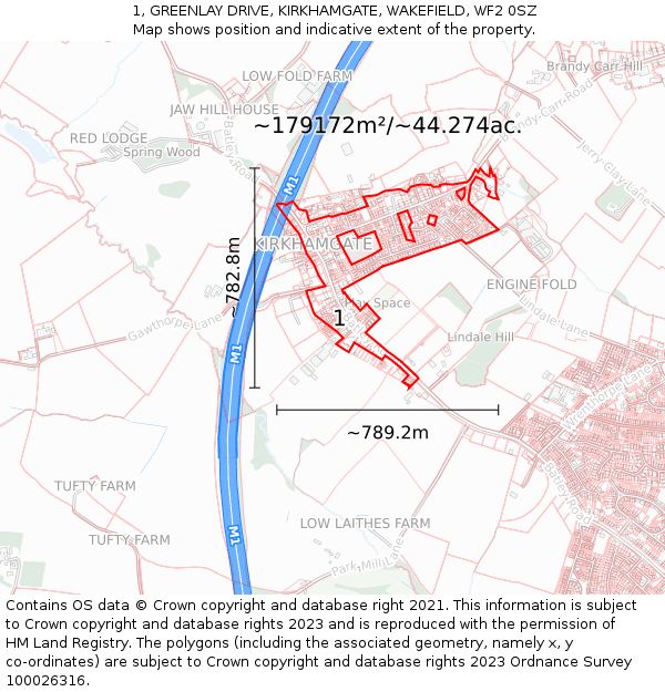 1, GREENLAY DRIVE, KIRKHAMGATE, WAKEFIELD, WF2 0SZ: Plot and title map