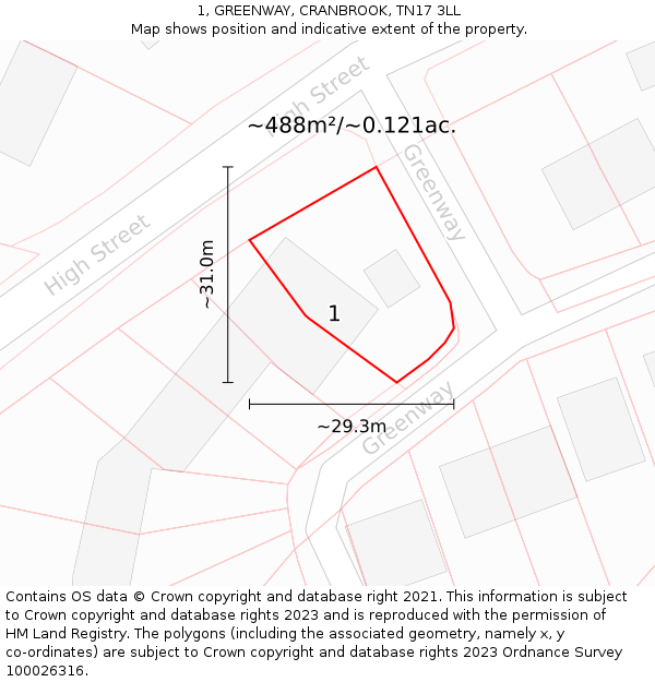 1, GREENWAY, CRANBROOK, TN17 3LL: Plot and title map