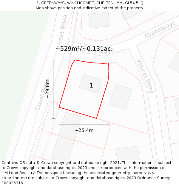1, GREENWAYS, WINCHCOMBE, CHELTENHAM, GL54 5LQ: Plot and title map