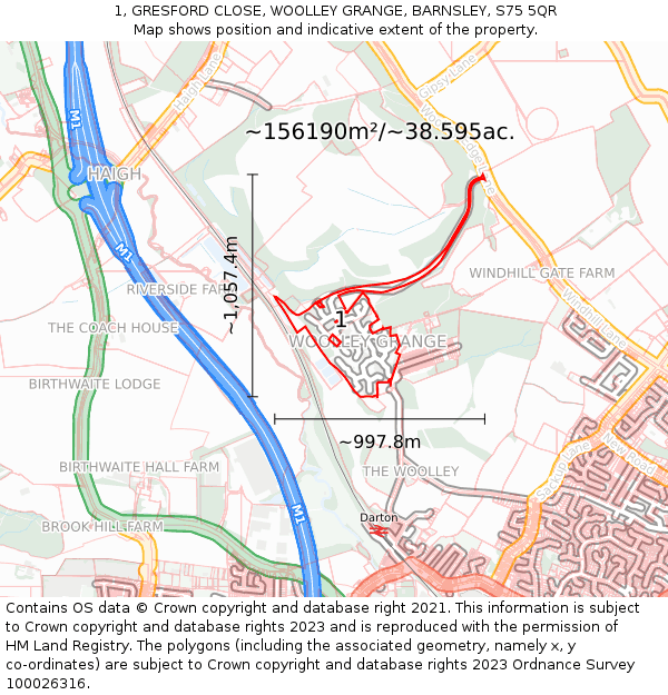 1, GRESFORD CLOSE, WOOLLEY GRANGE, BARNSLEY, S75 5QR: Plot and title map
