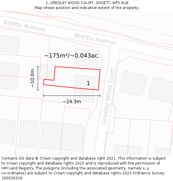 1, GRESLEY WOOD COURT, OSSETT, WF5 9UE: Plot and title map