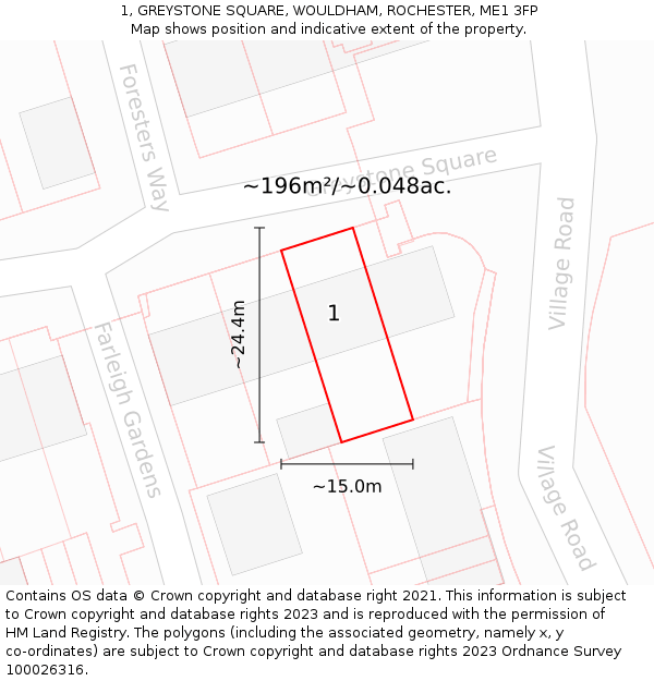 1, GREYSTONE SQUARE, WOULDHAM, ROCHESTER, ME1 3FP: Plot and title map