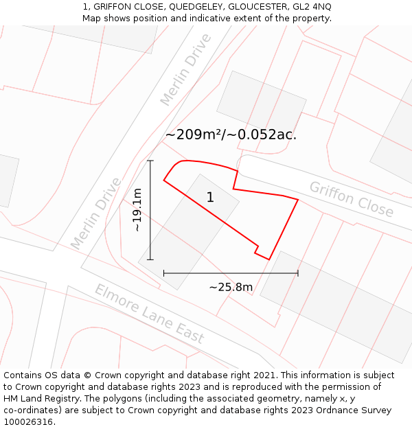 1, GRIFFON CLOSE, QUEDGELEY, GLOUCESTER, GL2 4NQ: Plot and title map
