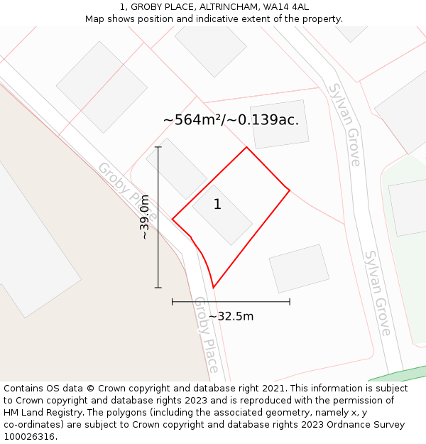 1, GROBY PLACE, ALTRINCHAM, WA14 4AL: Plot and title map