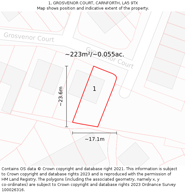 1, GROSVENOR COURT, CARNFORTH, LA5 9TX: Plot and title map
