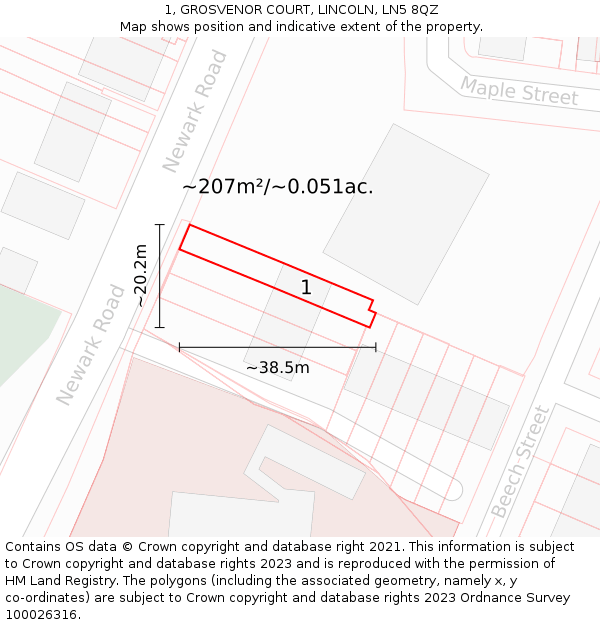 1, GROSVENOR COURT, LINCOLN, LN5 8QZ: Plot and title map