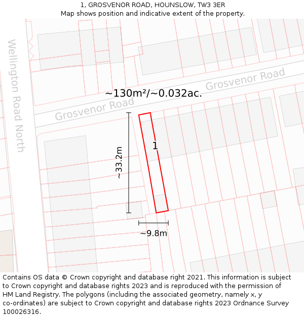1, GROSVENOR ROAD, HOUNSLOW, TW3 3ER: Plot and title map
