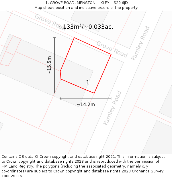 1, GROVE ROAD, MENSTON, ILKLEY, LS29 6JD: Plot and title map