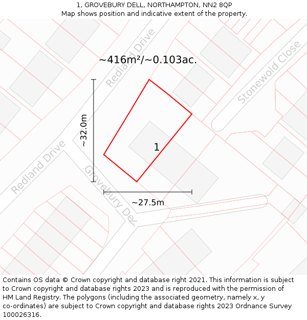 1, GROVEBURY DELL, NORTHAMPTON, NN2 8QP: Plot and title map