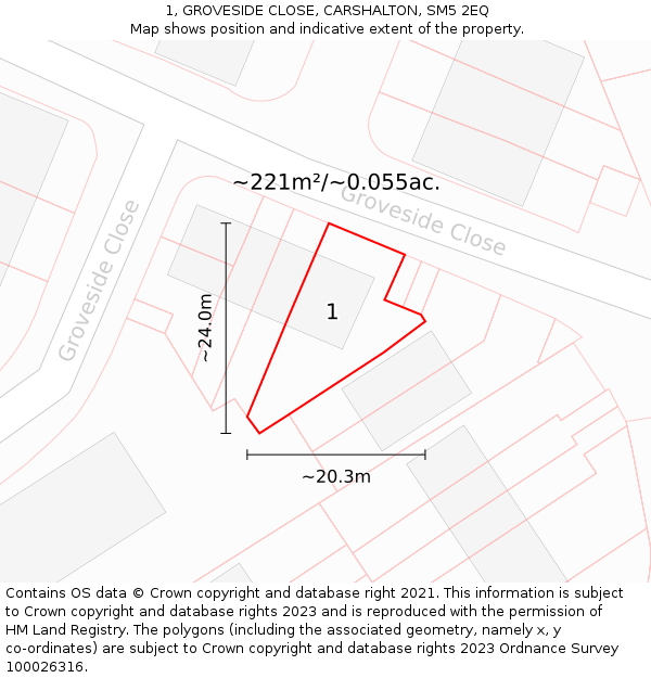 1, GROVESIDE CLOSE, CARSHALTON, SM5 2EQ: Plot and title map