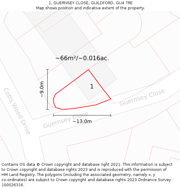 1, GUERNSEY CLOSE, GUILDFORD, GU4 7RE: Plot and title map
