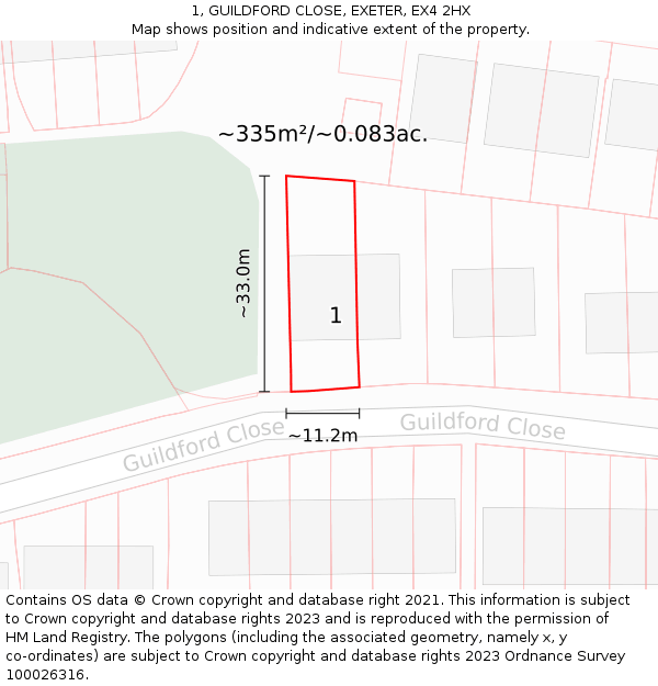1, GUILDFORD CLOSE, EXETER, EX4 2HX: Plot and title map