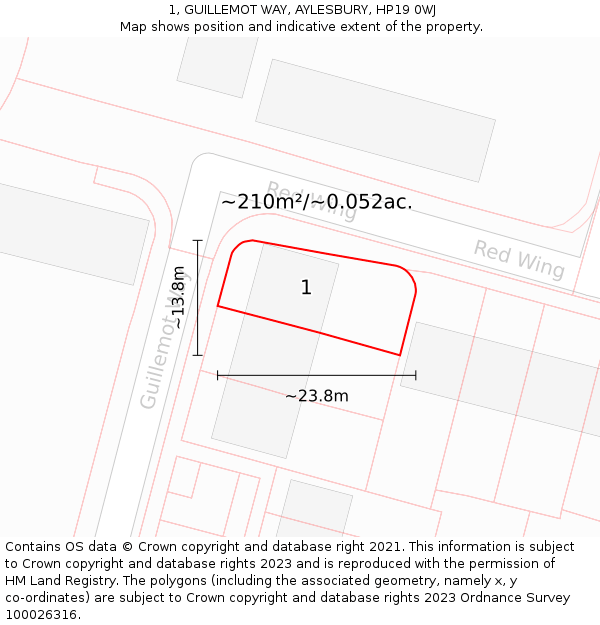 1, GUILLEMOT WAY, AYLESBURY, HP19 0WJ: Plot and title map