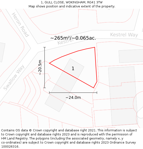 1, GULL CLOSE, WOKINGHAM, RG41 3TW: Plot and title map