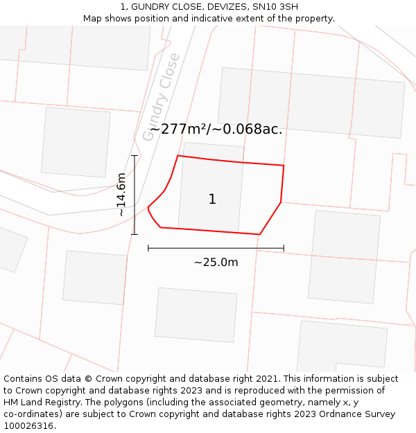 1, GUNDRY CLOSE, DEVIZES, SN10 3SH: Plot and title map
