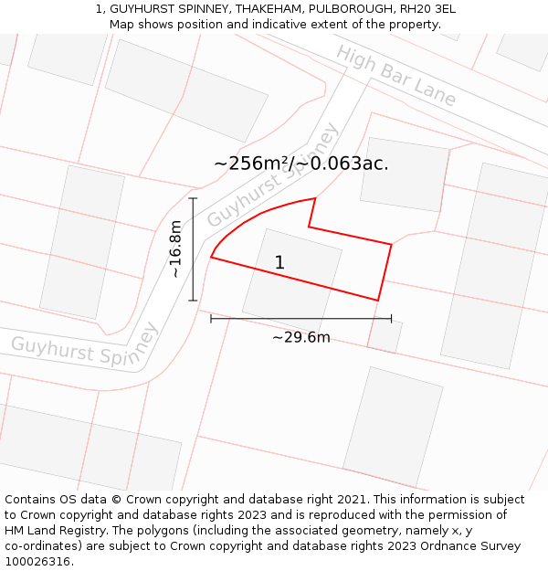 1, GUYHURST SPINNEY, THAKEHAM, PULBOROUGH, RH20 3EL: Plot and title map