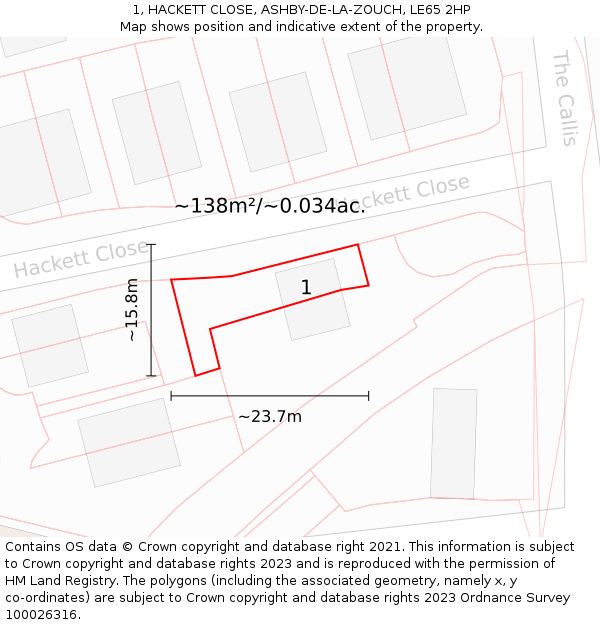 1, HACKETT CLOSE, ASHBY-DE-LA-ZOUCH, LE65 2HP: Plot and title map