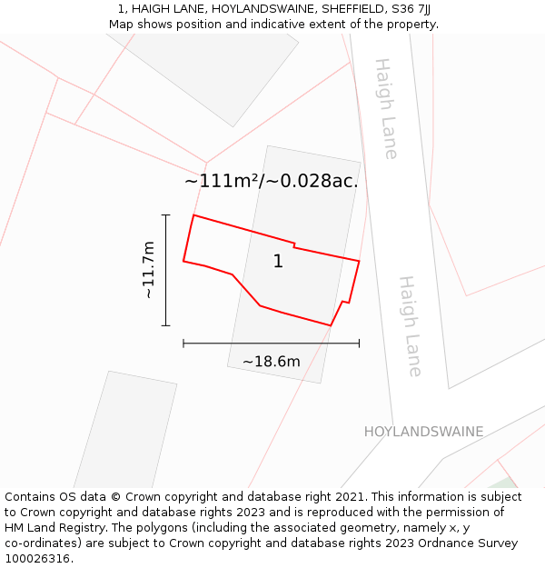 1, HAIGH LANE, HOYLANDSWAINE, SHEFFIELD, S36 7JJ: Plot and title map