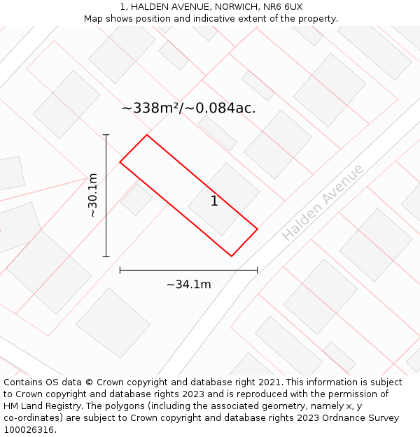 1, HALDEN AVENUE, NORWICH, NR6 6UX: Plot and title map