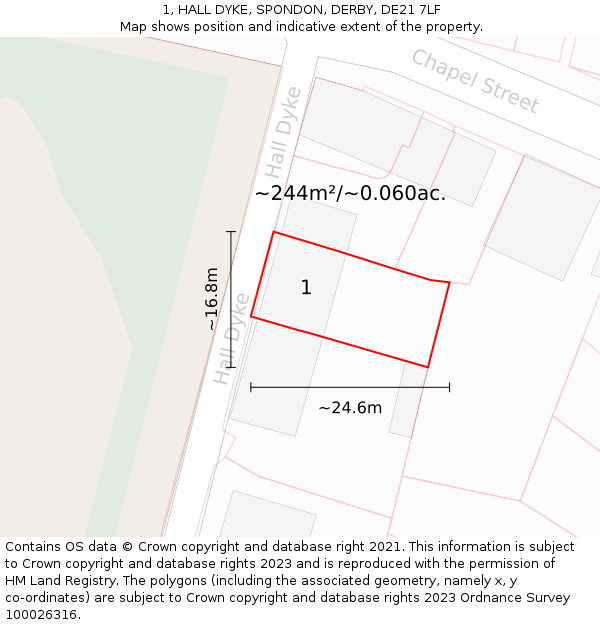 1, HALL DYKE, SPONDON, DERBY, DE21 7LF: Plot and title map