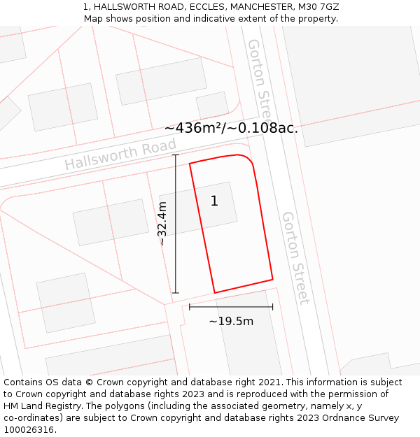 1, HALLSWORTH ROAD, ECCLES, MANCHESTER, M30 7GZ: Plot and title map