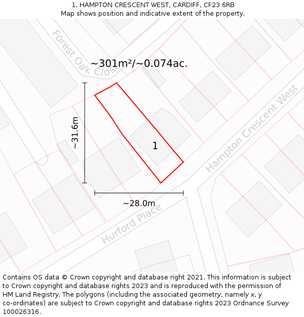 1, HAMPTON CRESCENT WEST, CARDIFF, CF23 6RB: Plot and title map