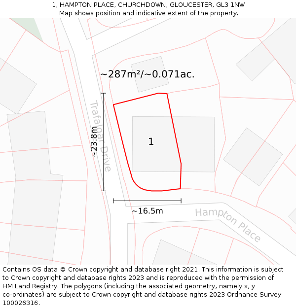1, HAMPTON PLACE, CHURCHDOWN, GLOUCESTER, GL3 1NW: Plot and title map