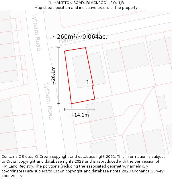 1, HAMPTON ROAD, BLACKPOOL, FY4 1JB: Plot and title map