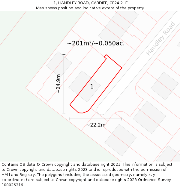 1, HANDLEY ROAD, CARDIFF, CF24 2HF: Plot and title map