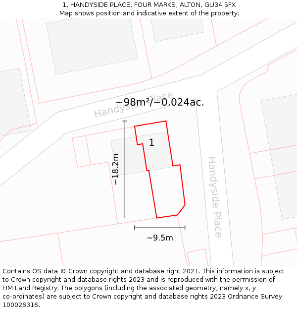 1, HANDYSIDE PLACE, FOUR MARKS, ALTON, GU34 5FX: Plot and title map
