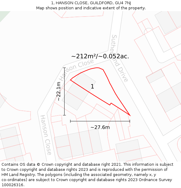 1, HANSON CLOSE, GUILDFORD, GU4 7NJ: Plot and title map