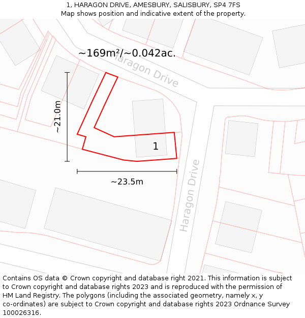 1, HARAGON DRIVE, AMESBURY, SALISBURY, SP4 7FS: Plot and title map