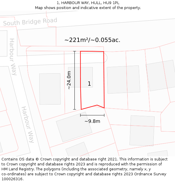 1, HARBOUR WAY, HULL, HU9 1PL: Plot and title map