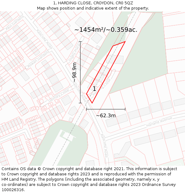 1, HARDING CLOSE, CROYDON, CR0 5QZ: Plot and title map