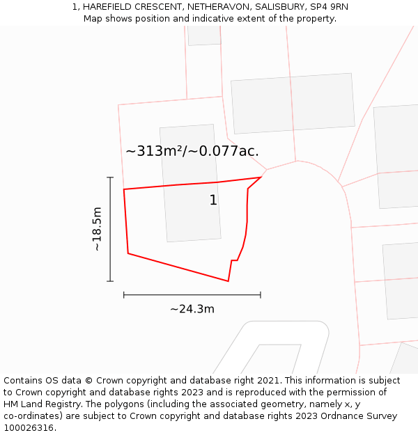 1, HAREFIELD CRESCENT, NETHERAVON, SALISBURY, SP4 9RN: Plot and title map