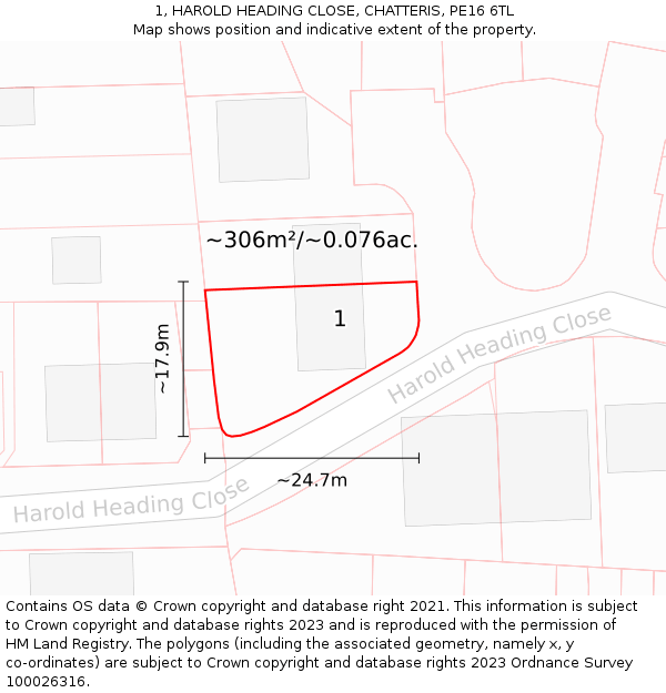 1, HAROLD HEADING CLOSE, CHATTERIS, PE16 6TL: Plot and title map