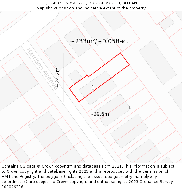 1, HARRISON AVENUE, BOURNEMOUTH, BH1 4NT: Plot and title map