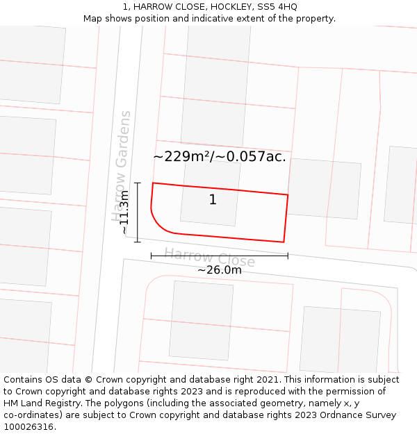 1, HARROW CLOSE, HOCKLEY, SS5 4HQ: Plot and title map