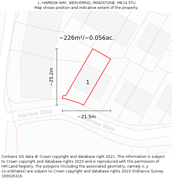 1, HARROW WAY, WEAVERING, MAIDSTONE, ME14 5TU: Plot and title map