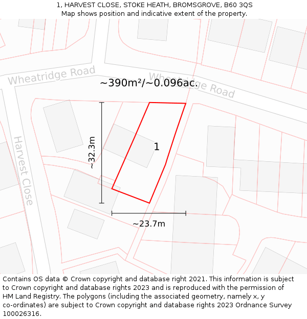 1, HARVEST CLOSE, STOKE HEATH, BROMSGROVE, B60 3QS: Plot and title map