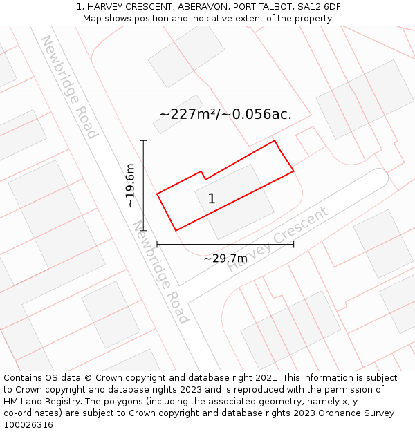 1, HARVEY CRESCENT, ABERAVON, PORT TALBOT, SA12 6DF: Plot and title map