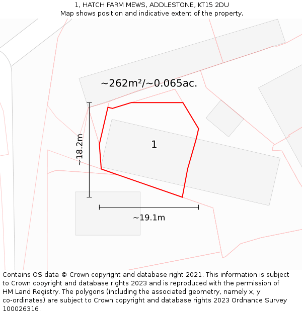 1, HATCH FARM MEWS, ADDLESTONE, KT15 2DU: Plot and title map