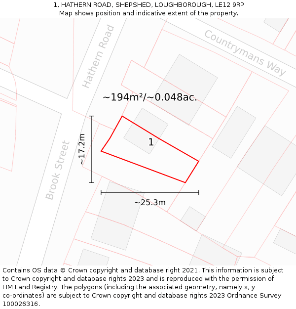 1, HATHERN ROAD, SHEPSHED, LOUGHBOROUGH, LE12 9RP: Plot and title map