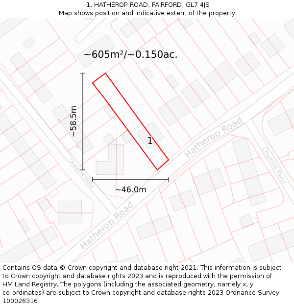 1, HATHEROP ROAD, FAIRFORD, GL7 4JS: Plot and title map
