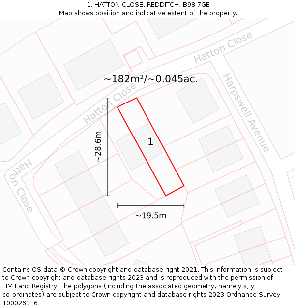 1, HATTON CLOSE, REDDITCH, B98 7GE: Plot and title map