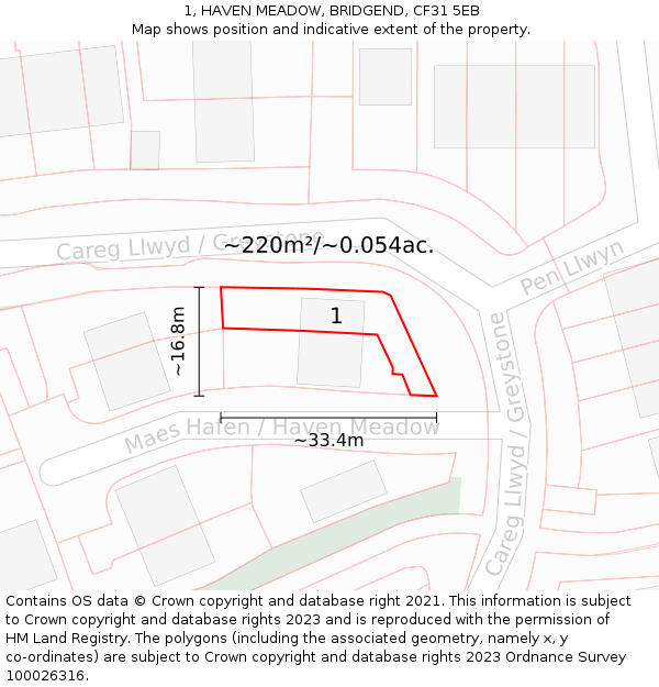 1, HAVEN MEADOW, BRIDGEND, CF31 5EB: Plot and title map