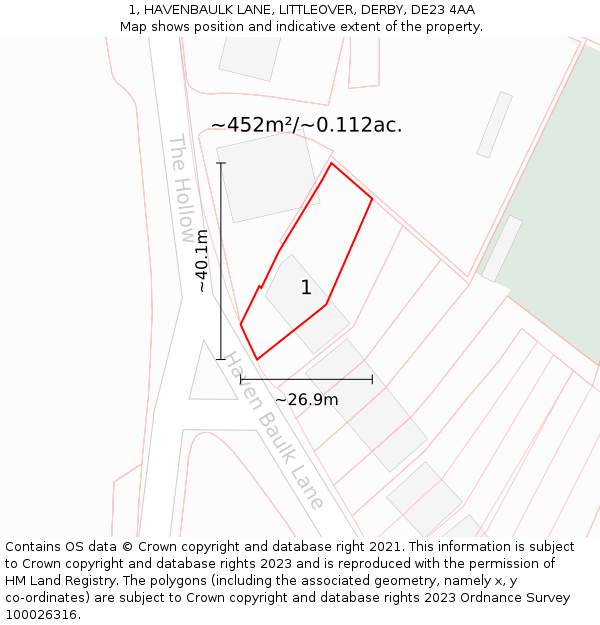 1, HAVENBAULK LANE, LITTLEOVER, DERBY, DE23 4AA: Plot and title map